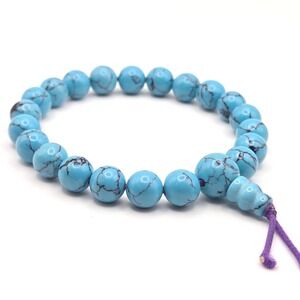 Turquoise Blue Dyed Howlite 8mm Stone Beaded Mala Bracelet Purple Stretchy Cord